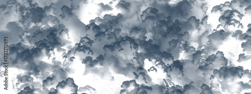 Calm atmospheric background with fluffy blue clouds on clean white canvas