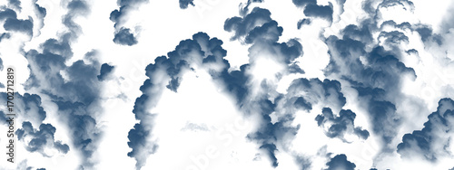Dreamy airy cloud design with soft blue formations over white backdrop