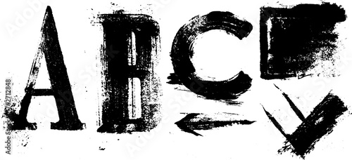 Black ink silhouette stencil letters a b c set for creative design projects