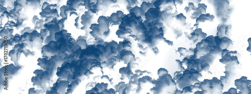 Soft dreamy cloudscape in blue tones on a bright white sky backdrop
