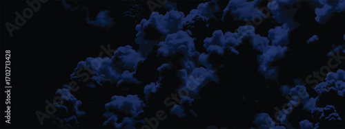 Ominous turbulent cloudscape in deep blue tones forming artistic design