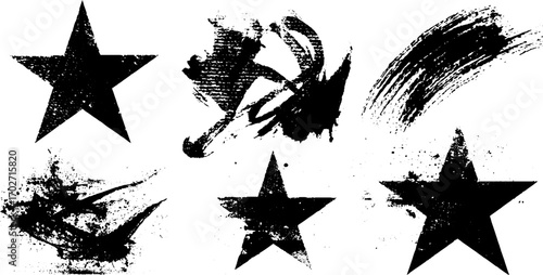 Urban grunge silhouette set of black ink five-pointed stars for creative design