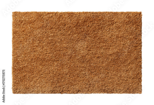 Rectangular, tan-colored doormat.  Textured surface