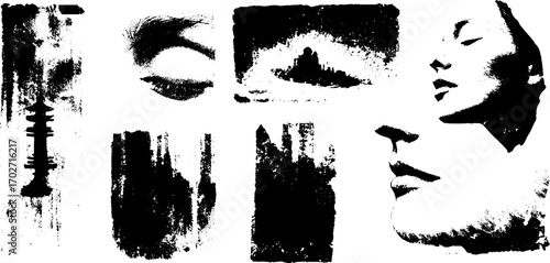 Grunge silhouette design set featuring faces and missing poster concept