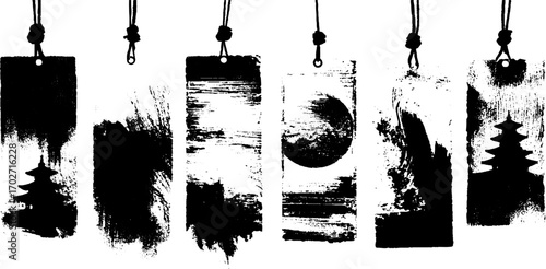Dramatic black ink silhouette set featuring grunge missing poster designs