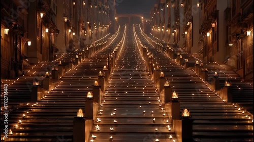 Diwali Festival of Lights – Beautiful Staircase with Diyas and Lanterns 4K
