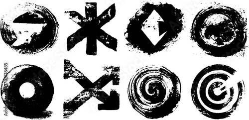 Chaotic grunge ink symbols and arrows with directional themes for urban design