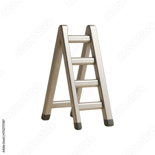 A silver stepladder with four steps isolated on transparent background