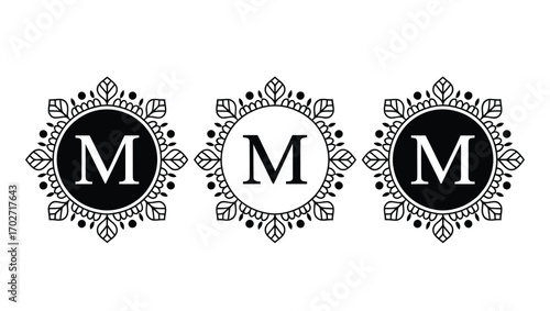 Elegant Monogram Logo Design with Floral Frame Three Variations