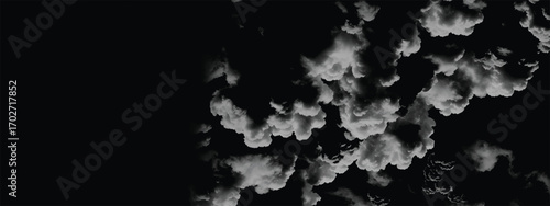 Black and white abstract depiction of stormy cloud formations and mist