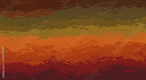 Wallpaper Mural Abstract painting with horizontal bands of color. Deep reds at the bottom transition to oranges, then olive green, and finally a dark brown at the top. Torontodigital.ca