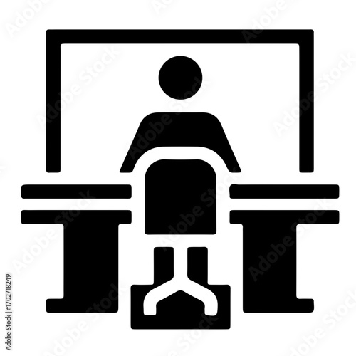 Minimalist silhouette of worker at large meeting table