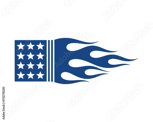 Patriotic Fire American Flag with Flames Design