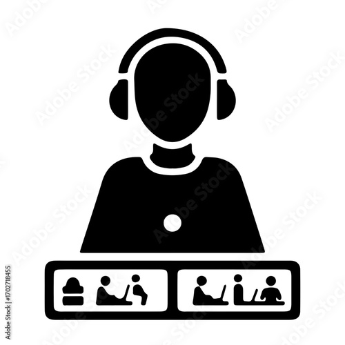 Minimalist icon of worker with headphones listening to music