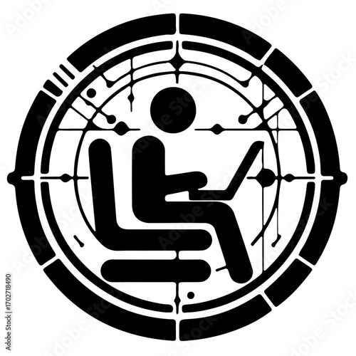 Minimalist icon of laptop video call participant with headset