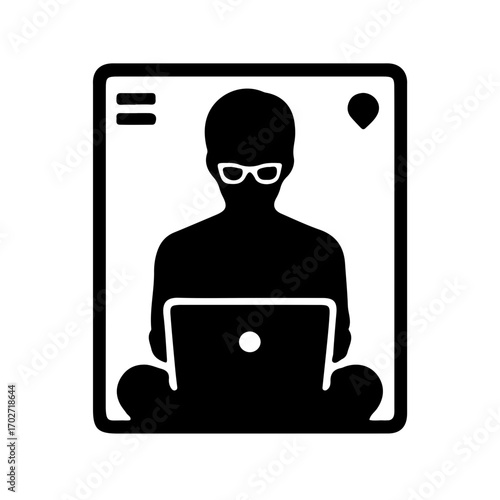 Minimalist silhouette of laptop coder wearing glasses