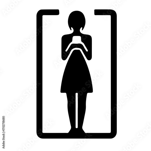 Minimalist icon of standing person using smartphone for chat