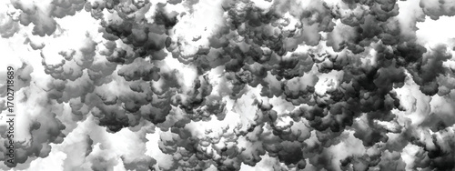 Heavy atmospheric smoke-like cloud formation in dramatic grayscale