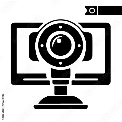 Minimalist pictogram of external webcam mounted on monitor