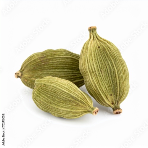 Wallpaper Mural Green Cardamom Pods on Isolated White Background – Aromatic Spice with Pale Green Color and Botanical Composition Torontodigital.ca