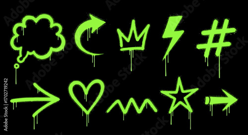 ネオングリーンのドリップ付きグラフィティベクターシンボル｜ストリートアート・都市デザイン向け