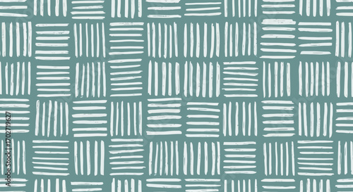 落ち着いたティール背景の手描き白線シームレスパターン｜織り目風のモダンデザイン