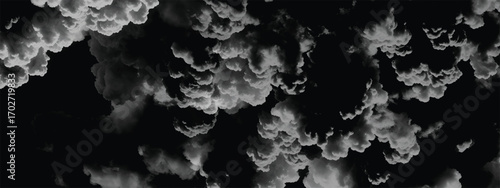 Surreal stormy sky texture with dense moody cloud formations in grayscale
