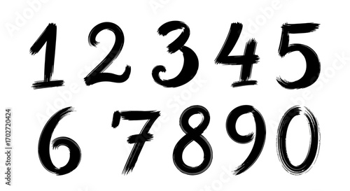手描き黒ブラシストローク数字0～9セット｜モダンで表現力豊かなアート風タイポグラフィ