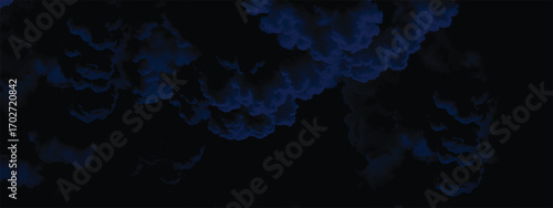Black backdrop with dense rolling storm clouds in deep blue tones