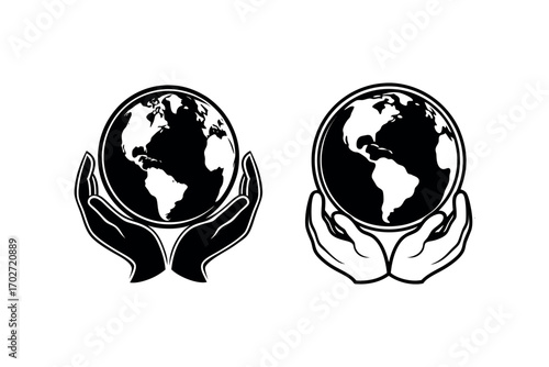 hands holding earth globes in care silhouette
