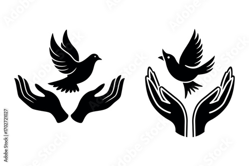 hands holding birds in flight silhouette