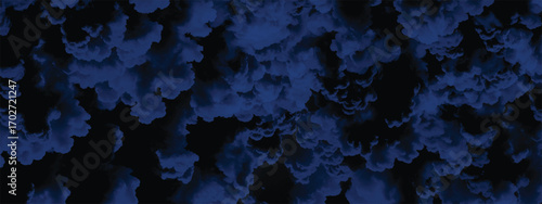 Dramatic abstract artwork with blue stormy sky against black void