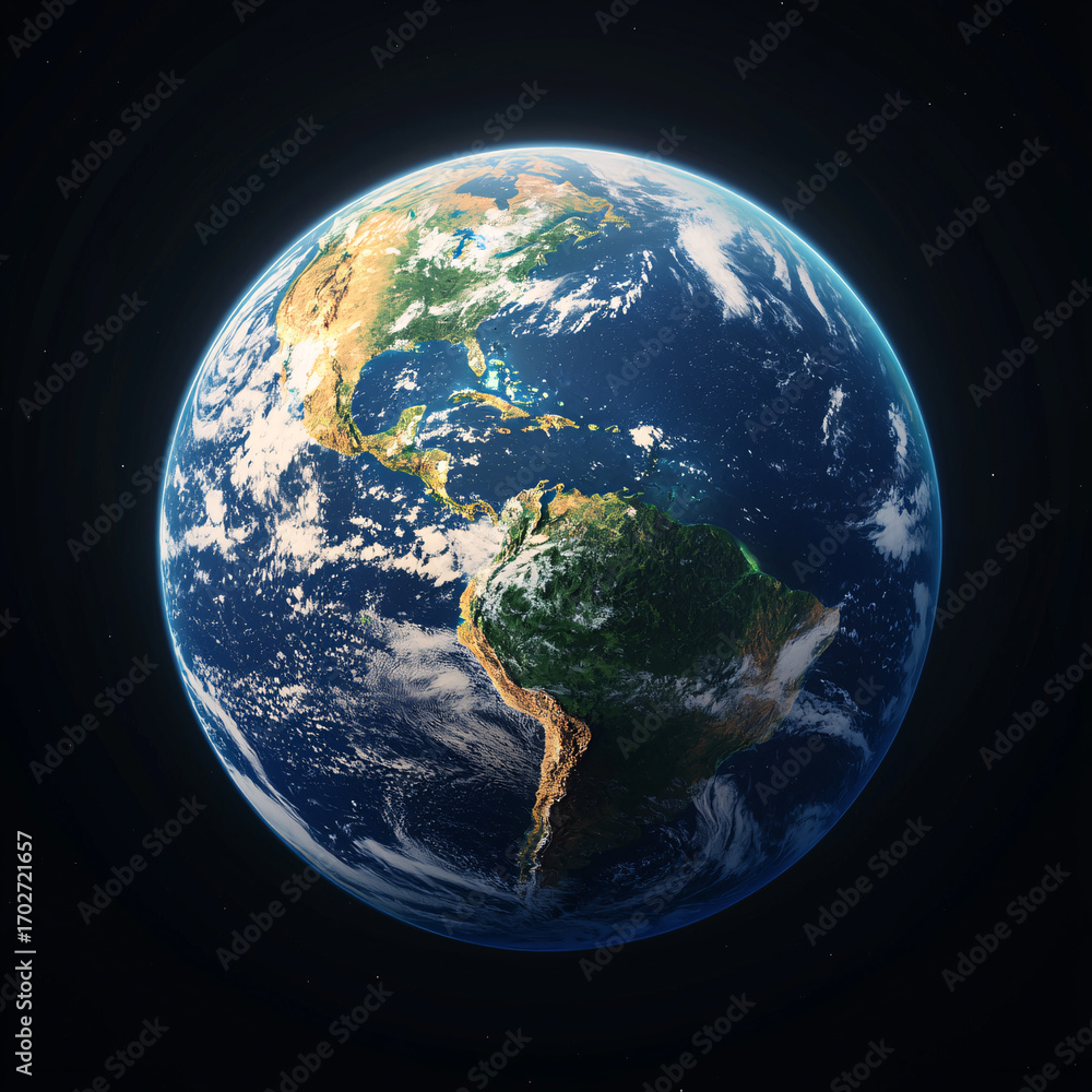 Fototapeta premium Earth View from Space Azure Oceans, Verdant Continents, and Swirling Cloudscapes