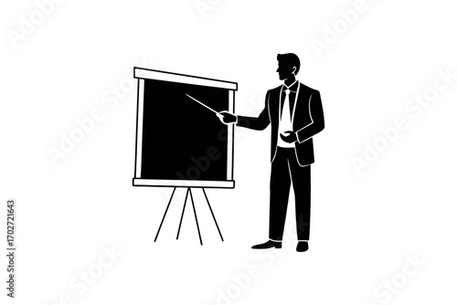 a man presenting at an easel board silhouette