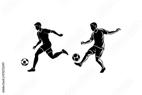 two players competing for soccer ball in dynamic action silhouette
