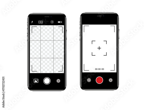 Mobile phone Viewfinder with record frame camera. Video recording screen. App for record from mobile cam. Vector