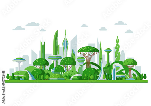 Futuristic Eco City Green Architecture Design.
