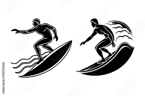 surfing figures captured in dynamic poses silhouette