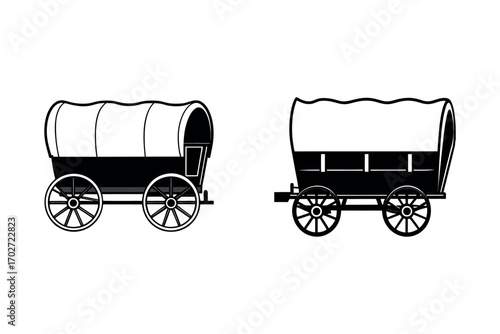 two vintage wagons side by side in silhouette