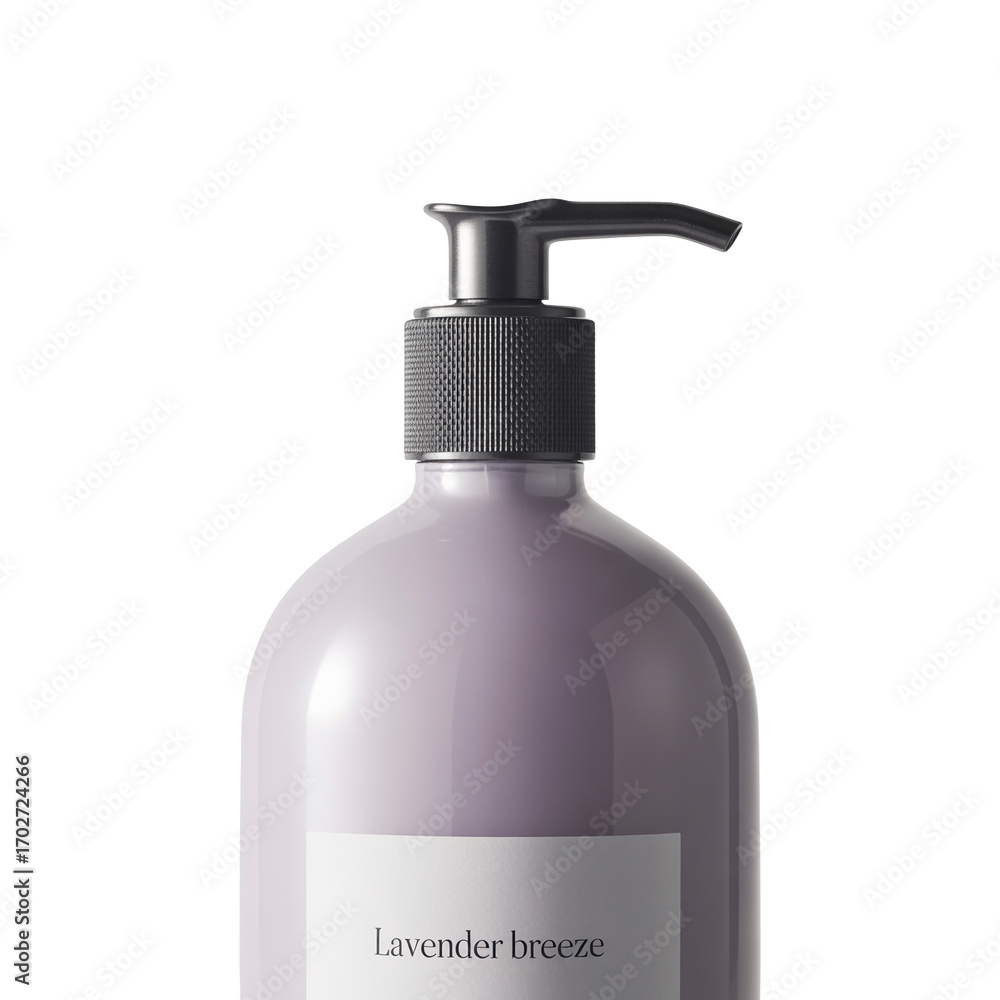 Fototapeta premium Lavender Breeze Lotion Bottle with Pump | Close-Up of Lavender Scented Skincare Product | Pump Bottle Lavender Lotion for Daily Use