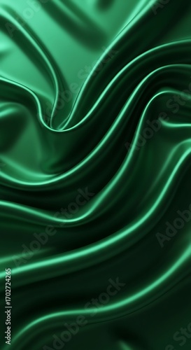 Deep emerald green satin fabric drapes in elegant, flowing folds.