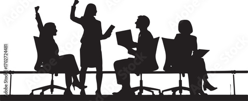 Black silhouette of business people celebrating success in office chairs celebration