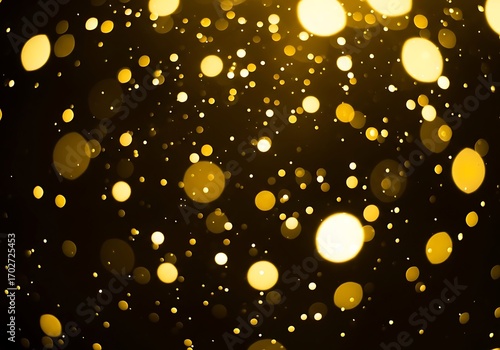 Golden light circles of varying sizes create a stunning bokeh effect on a dark background.