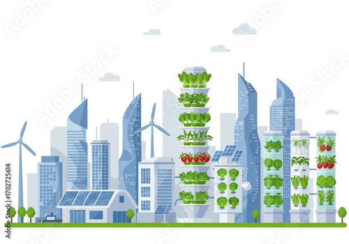 Sustainable Urban Farming: Vertical Farms in Cityscapes.