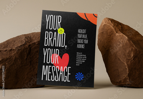 Minimalist Black Flyer Mockup on Stone Background