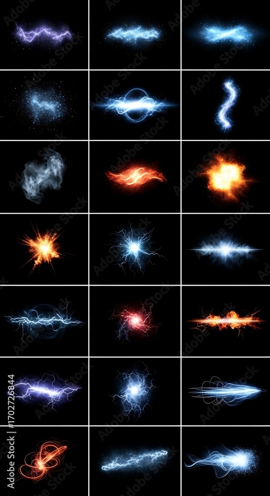 Obraz premium Collection of dynamic, glowing, colorful effects against a dark background.