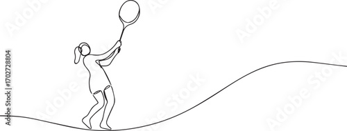 Woman playing badminton one continuous line art, One line art, Vector illustration