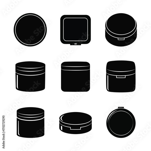 Graphic vector icon concept set of cosmetic jars and makeup containers