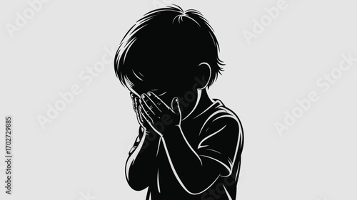 Heartbreaking image of a young child crying with hands covering face in deep emotional distress