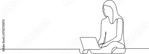 Woman talking on smart phone one continuous line art, Vector illustration, One line art, Line art graphic style